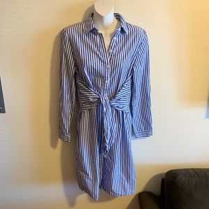Pinstripe Blouse Dress with Tie Front